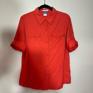 Women's Columbia Insect Blocker Nylon Long Sleeve Button Up Shirt Coral Size L